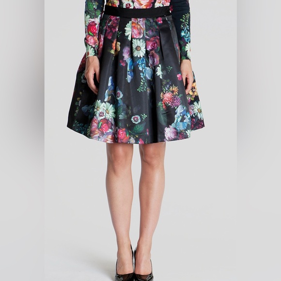 Ted Baker London Flowtii Oil Painting Full Skirt Pleats Hip Pockets Size 0/2 - Picture 2 of 10